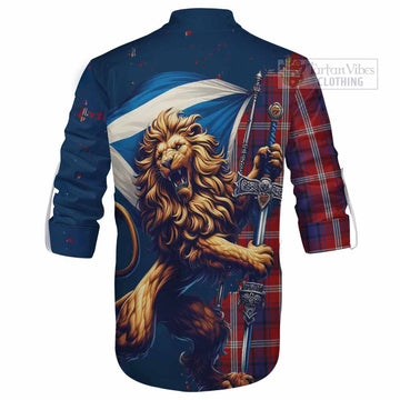 Ainslie Tartan Family Crest Ghillie Kilt Shirt with Scottish Majestic Lion - Tartan Vibes Clothing