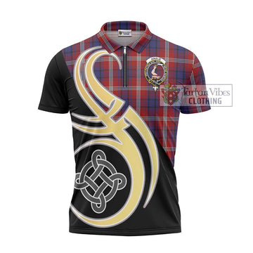 Ainslie Tartan Zipper Polo Shirt with Family Crest and Celtic Symbol Style - Tartan Vibes Clothing