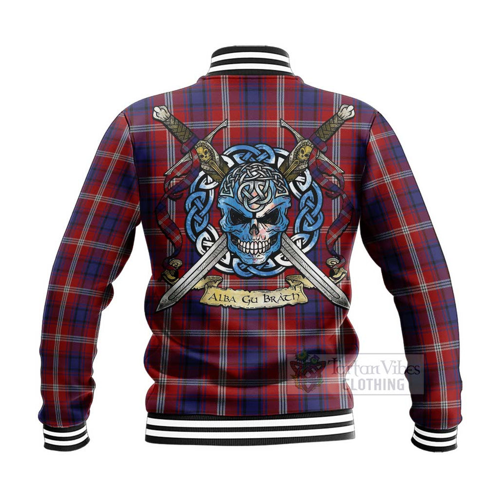 Ainslie Tartan Baseball Jacket with Family Crest Celtic Skull Style - Tartan Vibes Clothing