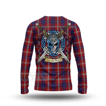 Ainslie Tartan Long Sleeve T-Shirt with Family Crest Celtic Skull Style - Tartan Vibes Clothing
