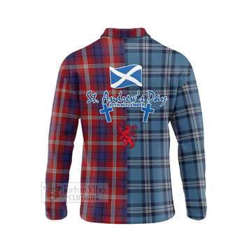Ainslie Tartan Long Sleeve Polo Shirt Happy St. Andrew's Day Half Tartan Style - Tartan Vibes Clothing