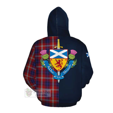 Ainslie Tartan Cotton Hoodie Alba with Scottish Lion Royal Arm Half Style Pullover Hoodie - Tartan Vibes Clothing