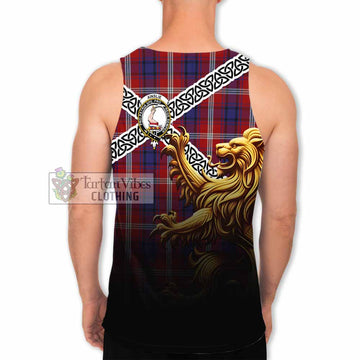 Ainslie Crest Tartan Men's Tank Top with Golden Lion Emblem Celtic Style - Tartan Vibes Clothing