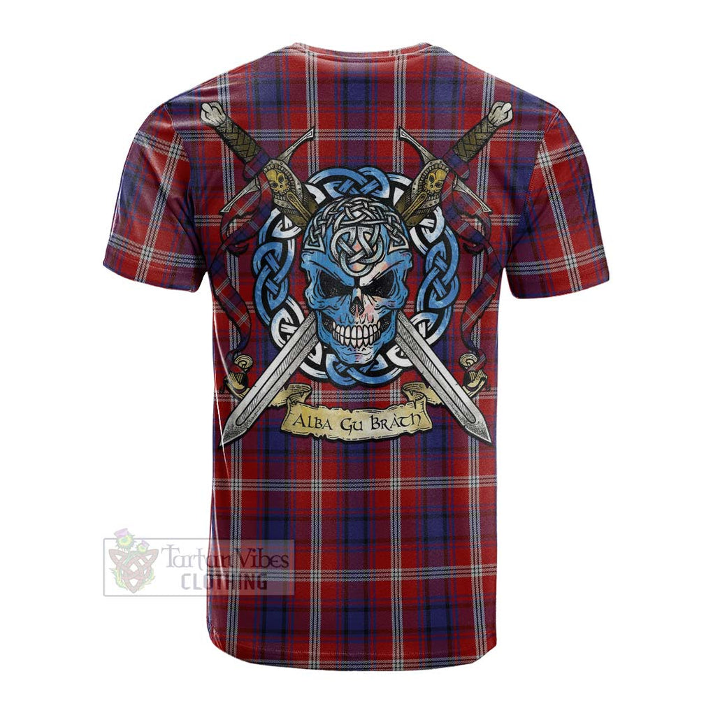 Ainslie Tartan Cotton T-shirt with Family Crest Celtic Skull Style Men's Shirt - Tartan Vibes Clothing