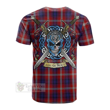 Ainslie Tartan Cotton T-shirt with Family Crest Celtic Skull Style Men's Shirt - Tartan Vibes Clothing