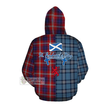 Ainslie Tartan Cotton Hoodie Happy St. Andrew's Day Half Tartan Style Pullover Hoodie - Tartan Vibes Clothing