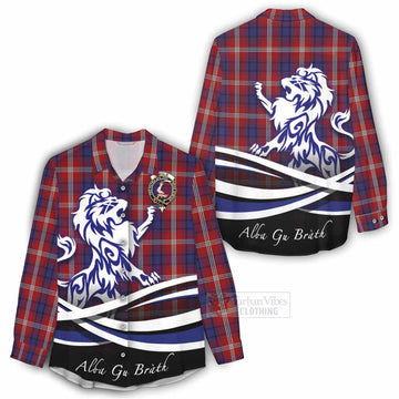 Ainslie Tartan Women's Casual Shirt with Alba Gu Brath Regal Lion Emblem - Tartan Vibes Clothing