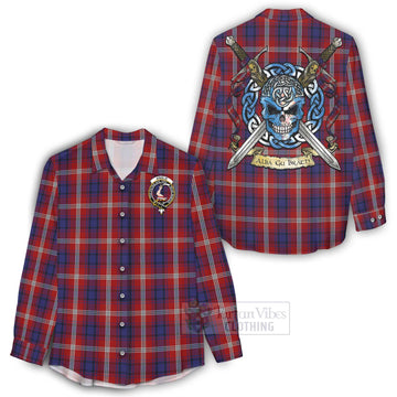 Ainslie Tartan Women's Casual Shirt with Family Crest Celtic Skull Style - Tartan Vibes Clothing