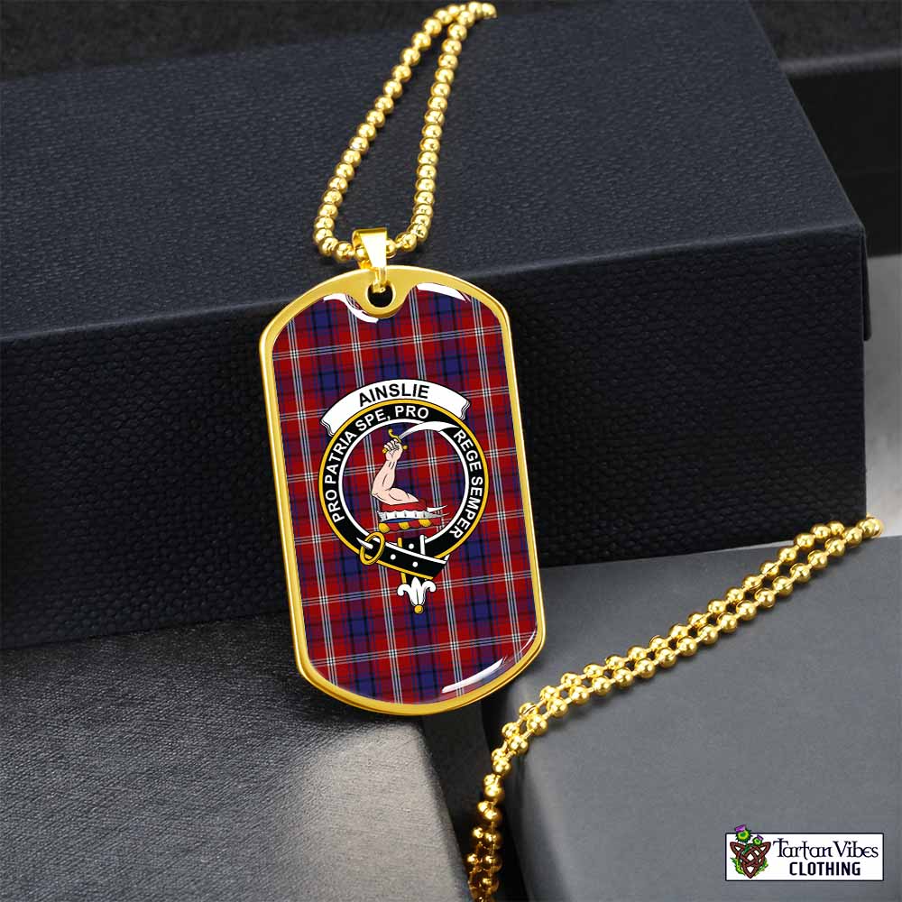 Tartan Vibes Clothing Ainslie Tartan Dog Tag Necklace with Family Crest