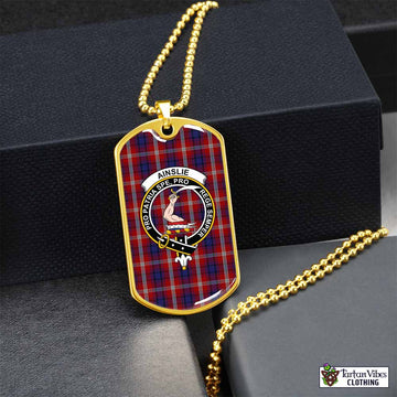 Tartan Vibes Clothing Ainslie Tartan Dog Tag Necklace with Family Crest