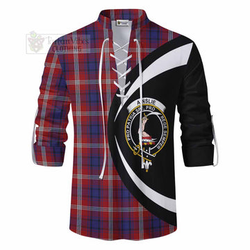 Ainslie Tartan Ghillie Kilt Shirt with Family Crest Circle Style - Tartan Vibes Clothing