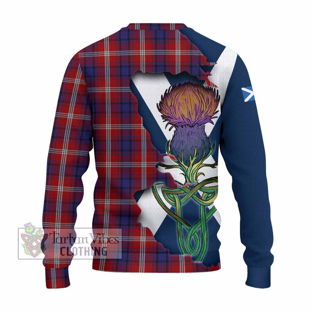 Tartan Vibes Clothing Ainslie Tartan Family Crest Knitted Sweater Scottish Thistle Celtic Inspired
