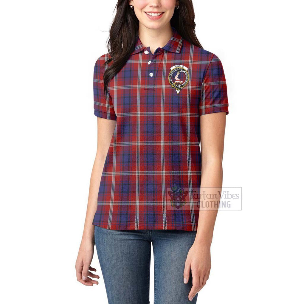 Ainslie Tartan Women's Polo Shirt with Family Crest Celtic Skull Style - Tartan Vibes Clothing