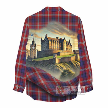 Ainslie Tartan Family Crest Women's Casual Shirt with Scottish Ancient Castle Style - Tartan Vibes Clothing