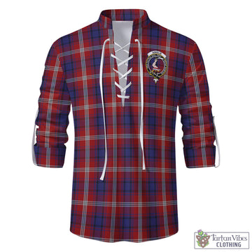 Tartan Vibes Clothing Ainslie Tartan Men's Scottish Traditional Jacobite Ghillie Kilt Shirt with Family Crest
