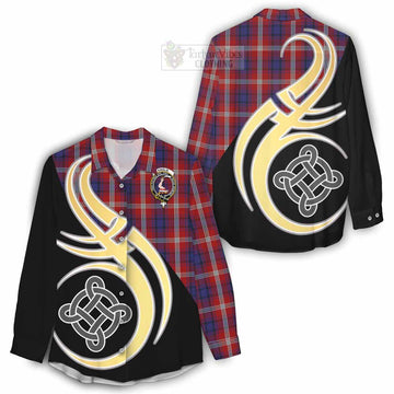 Ainslie Tartan Women's Casual Shirt with Family Crest and Celtic Symbol Style - Tartan Vibes Clothing