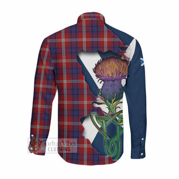 Tartan Vibes Clothing Ainslie Tartan Family Crest Long Sleeve Button Shirt Scottish Thistle Celtic Inspired