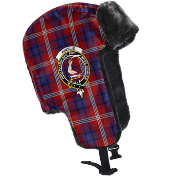 Ainslie Tartan Winter Trapper Hat with Family Crest - Tartanvibesclothing