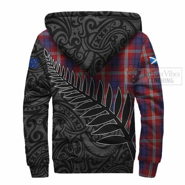 Ainslie Crest Tartan Sherpa Hoodie with New Zealand Silver Fern Half Style - Tartan Vibes Clothing