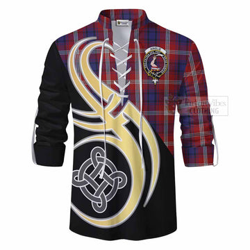 Ainslie Tartan Ghillie Kilt Shirt with Family Crest and Celtic Symbol Style - Tartan Vibes Clothing