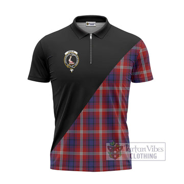Ainslie Tartan Zipper Polo Shirt with Family Crest and Military Logo Style - Tartan Vibes Clothing