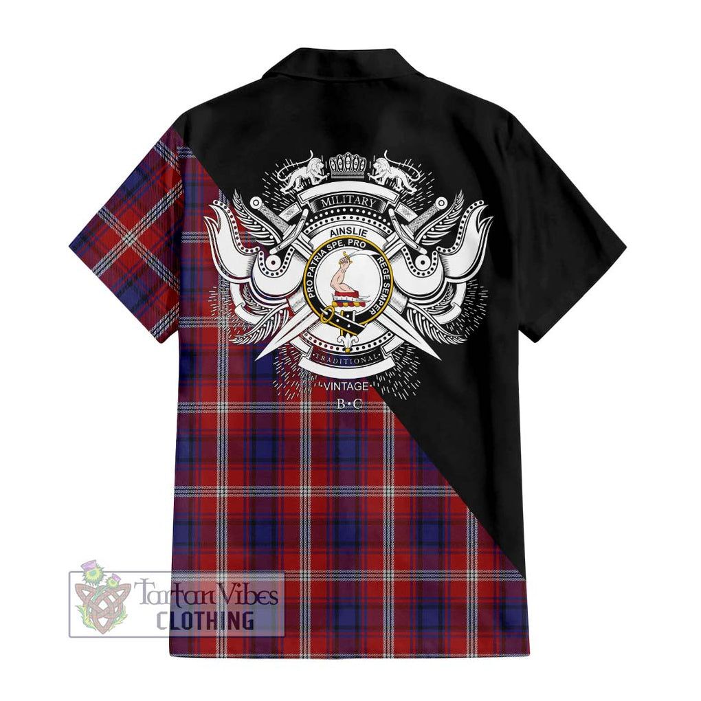 Ainslie Tartan Hawaiian Shirt with Family Crest and Military Logo Style - Tartan Vibes Clothing