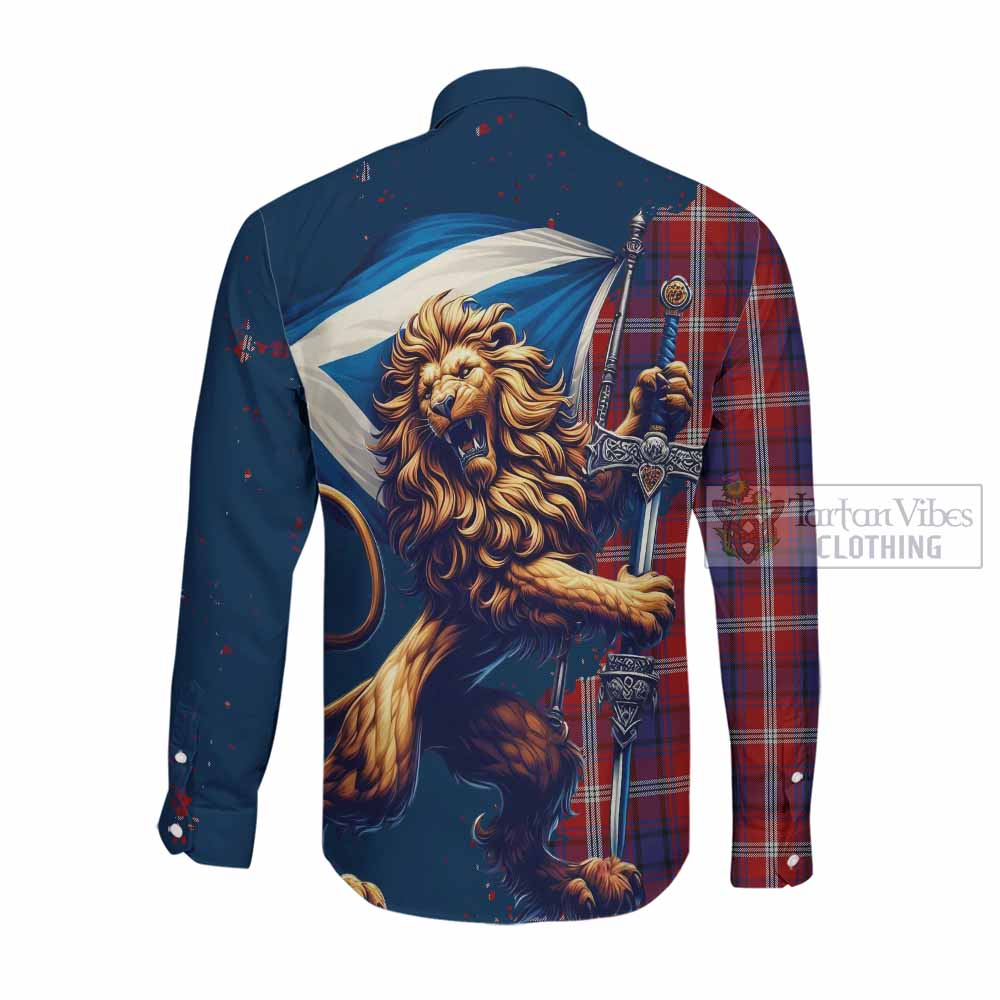 Ainslie Tartan Family Crest Long Sleeve Button Shirt with Scottish Majestic Lion Men's Shirt - Tartan Vibes Clothing