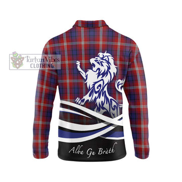 Ainslie Tartan Long Sleeve Polo Shirt with Alba Gu Brath Regal Lion Emblem - Tartan Vibes Clothing