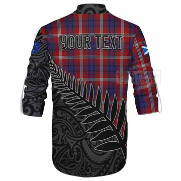 Ainslie Crest Tartan Ghillie Kilt Shirt with New Zealand Silver Fern Half Style - Tartan Vibes Clothing