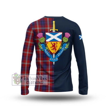 Ainslie Tartan Long Sleeve T-Shirt Alba with Scottish Lion Royal Arm Half Style - Tartan Vibes Clothing