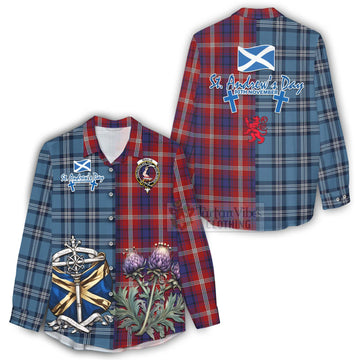 Ainslie Tartan Women's Casual Shirt Happy St. Andrew's Day Half Tartan Style - Tartan Vibes Clothing