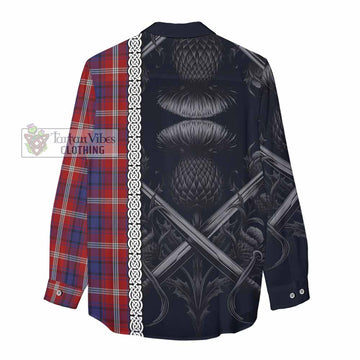 Ainslie Tartan Women's Casual Shirt with Family Crest Cross Sword Thistle Celtic Vibes - Tartan Vibes Clothing