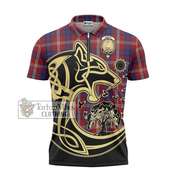 Ainslie Tartan Zipper Polo Shirt with Family Crest Celtic Wolf Style - Tartan Vibes Clothing