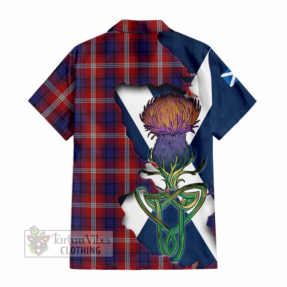 Tartan Vibes Clothing Ainslie Tartan Family Crest Short Sleeve Button Shirt Scottish Thistle Celtic Inspired