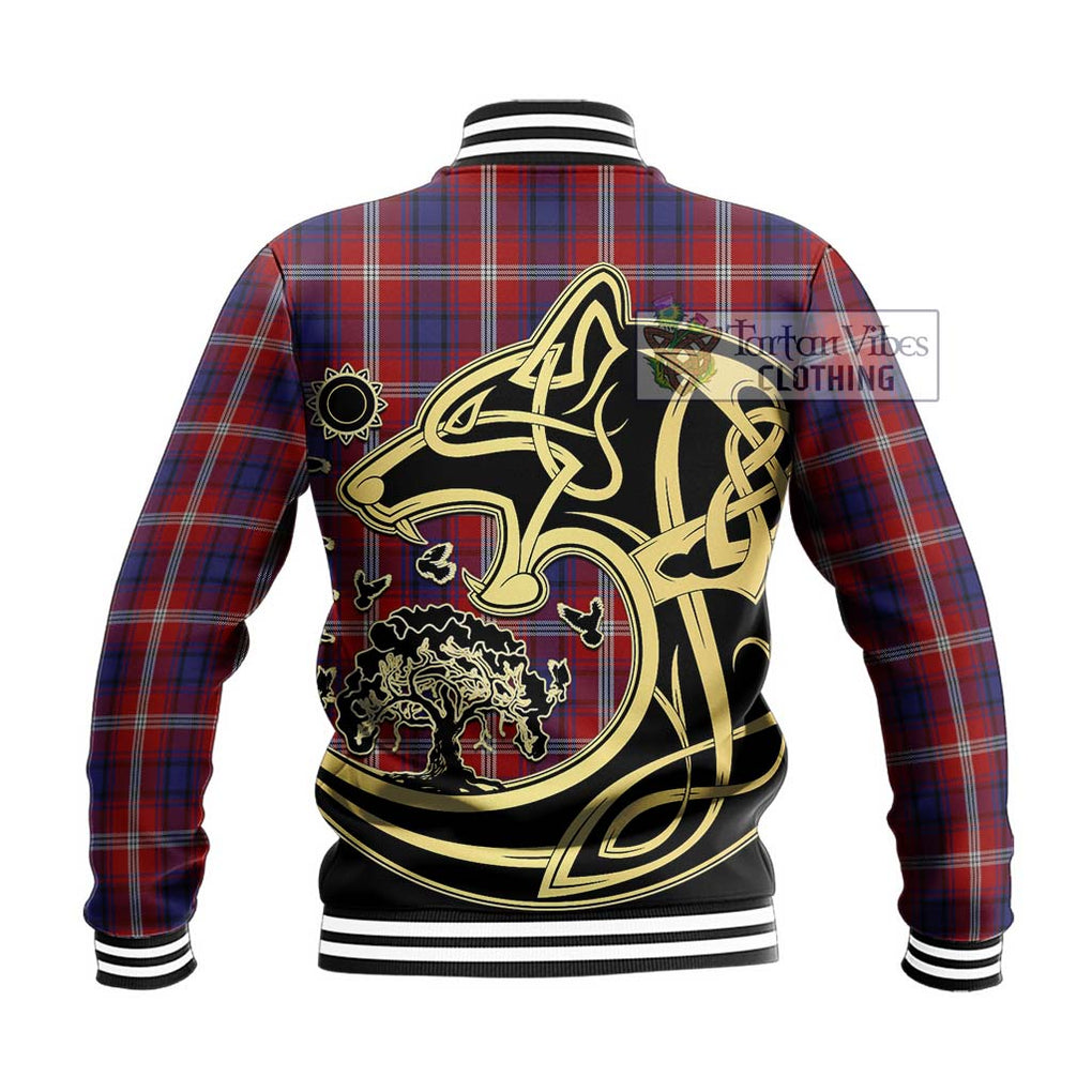 Ainslie Tartan Baseball Jacket with Family Crest Celtic Wolf Style - Tartan Vibes Clothing
