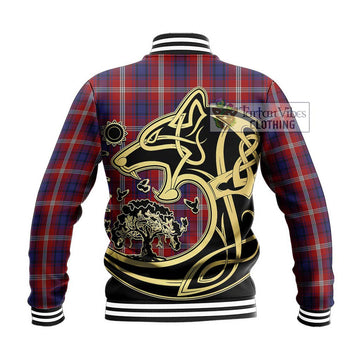 Ainslie Tartan Baseball Jacket with Family Crest Celtic Wolf Style - Tartan Vibes Clothing
