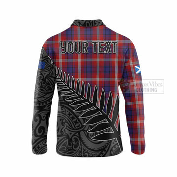 Ainslie Crest Tartan Long Sleeve Polo Shirt with New Zealand Silver Fern Half Style - Tartan Vibes Clothing