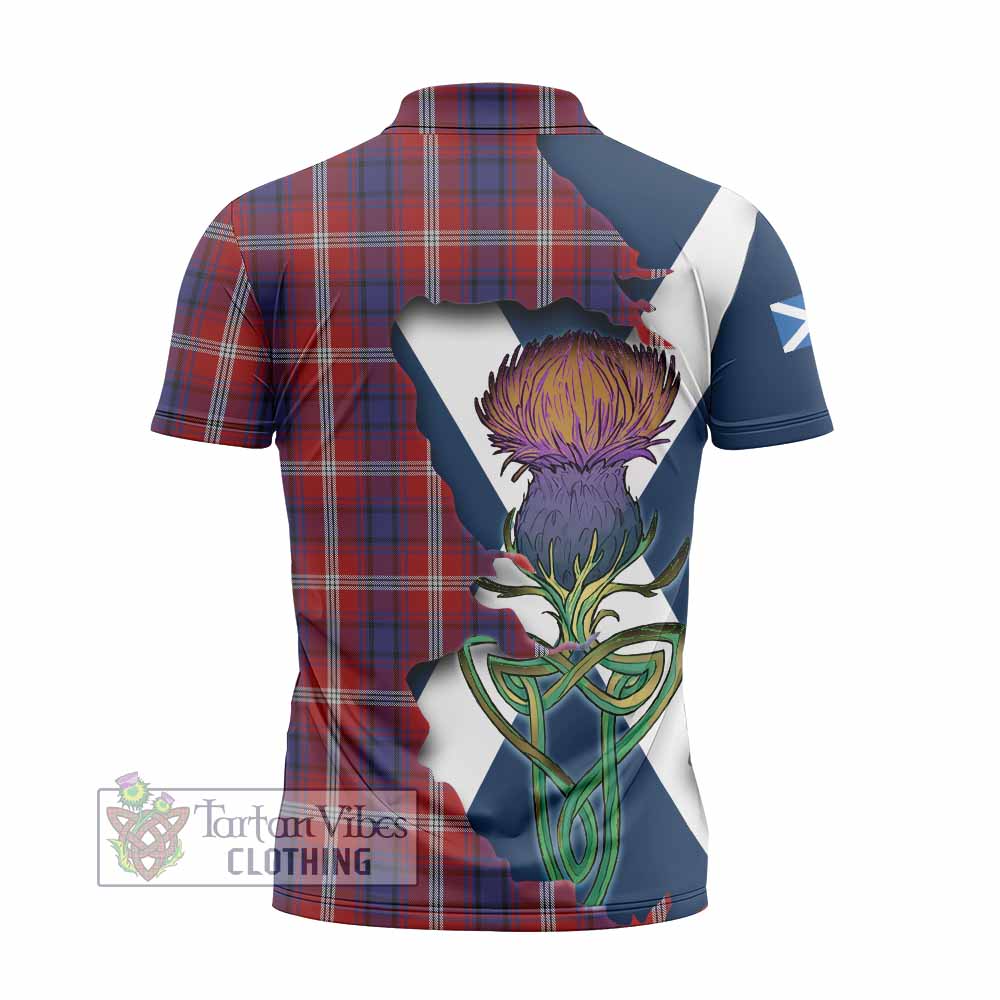 Tartan Vibes Clothing Ainslie Tartan Family Crest Zipper Polo Shirt Scottish Thistle Celtic Inspired