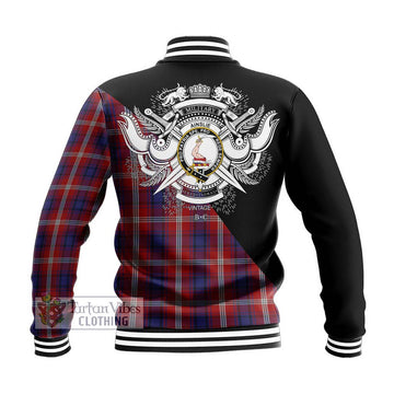 Ainslie Tartan Baseball Jacket with Family Crest and Military Logo Style - Tartan Vibes Clothing