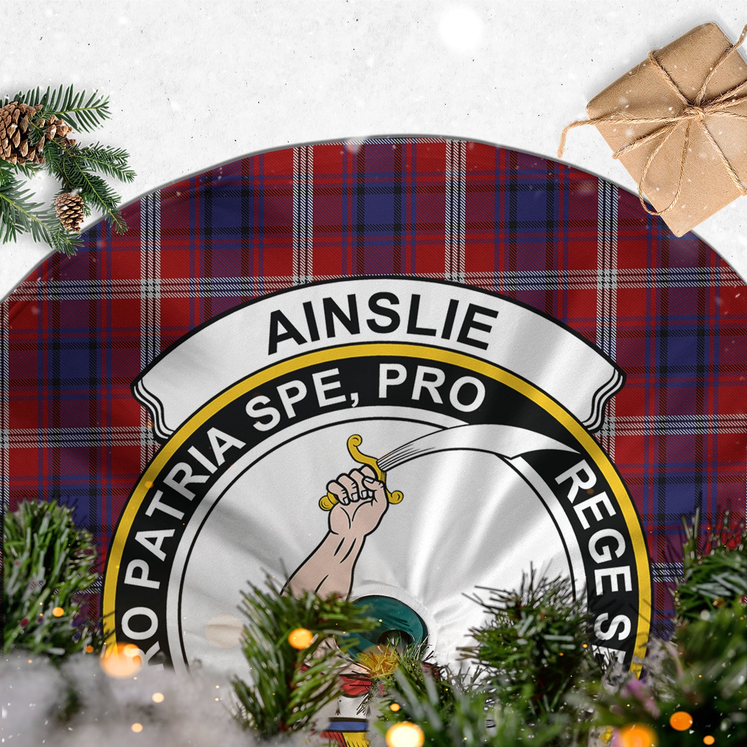 Ainslie Tartan Christmas Tree Skirt with Family Crest - Tartanvibesclothing