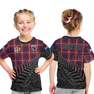 Ainslie Crest Tartan Kid T-Shirt with New Zealand Silver Fern Half Style - Tartan Vibes Clothing