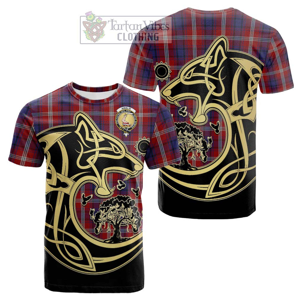 Ainslie Tartan Cotton T-shirt with Family Crest Celtic Wolf Style Kid's Shirt - Tartan Vibes Clothing