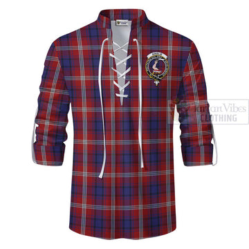 Ainslie Tartan Ghillie Kilt Shirt with Family Crest Celtic Skull Style - Tartan Vibes Clothing