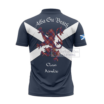 Ainslie Tartan Lion Rampant Zipper Polo Shirt Proudly Display Your Heritage with Alba Gu Brath and Clan Name - Tartan Vibes Clothing