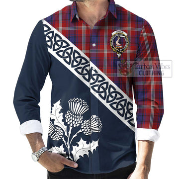 Ainslie Tartan Long Sleeve Button Shirt Featuring Thistle and Scotland Map Men's Shirt - Tartan Vibes Clothing
