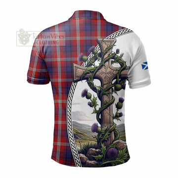 Ainslie Tartan Polo Shirt with Family Crest and St. Andrew's Cross Accented by Thistle Vines - Tartan Vibes Clothing