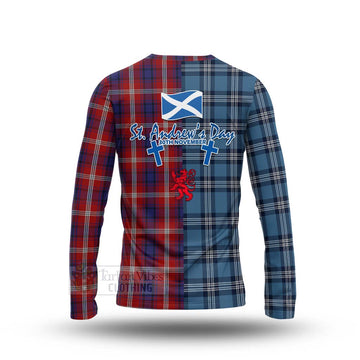 Ainslie Tartan Long Sleeve T-Shirt Happy St. Andrew's Day Half Tartan Style - Tartan Vibes Clothing