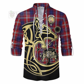 Ainslie Tartan Ghillie Kilt Shirt with Family Crest Celtic Wolf Style - Tartan Vibes Clothing