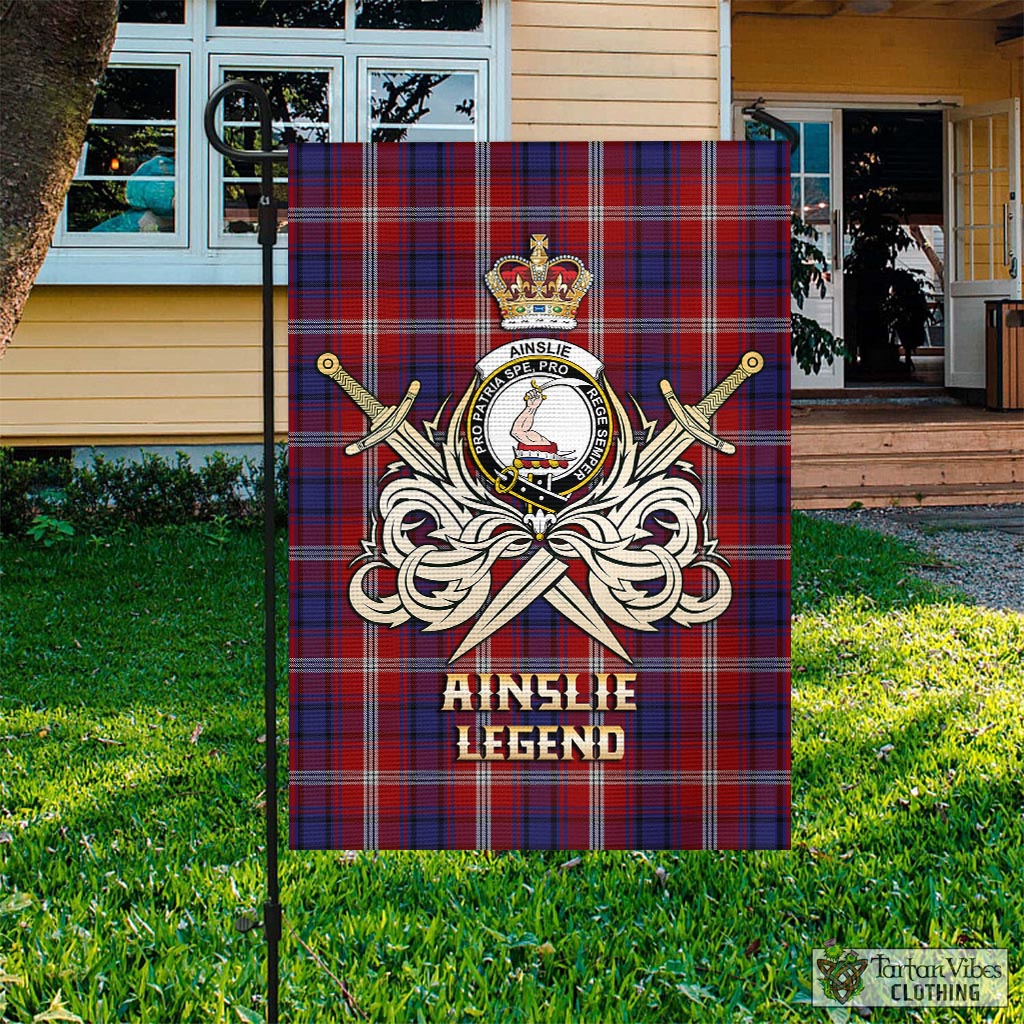 Tartan Vibes Clothing Ainslie Tartan Flag with Clan Crest and the Golden Sword of Courageous Legacy