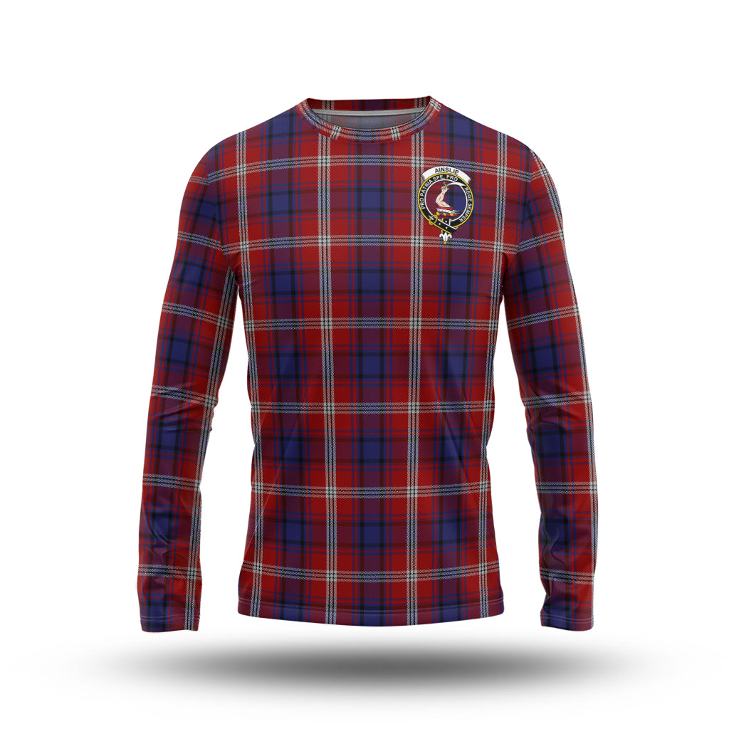 Ainslie Tartan Long Sleeve T-Shirt with Family Crest - Tartanvibesclothing